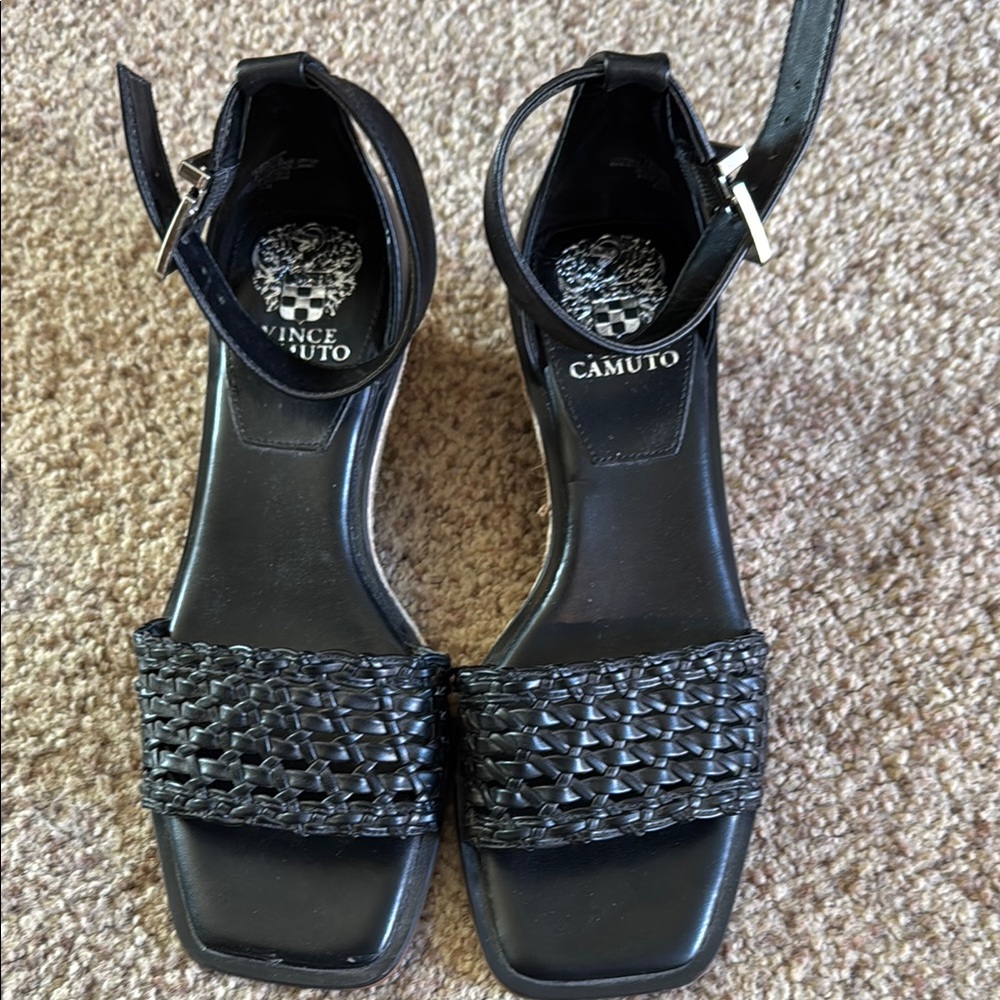 Vince Camuto Black Woven Sandals with Ankle Straps